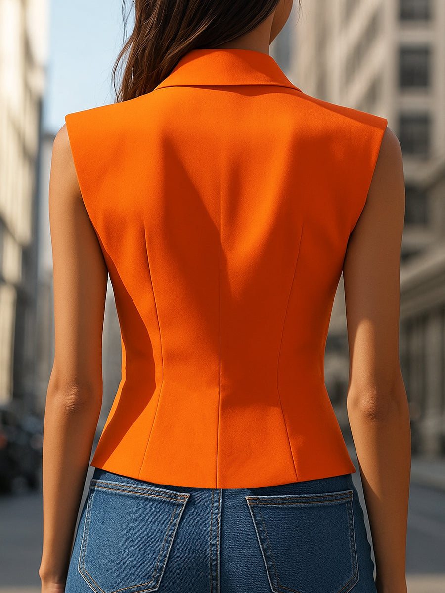 Vibrant Orange Sleeveless Blazer Top