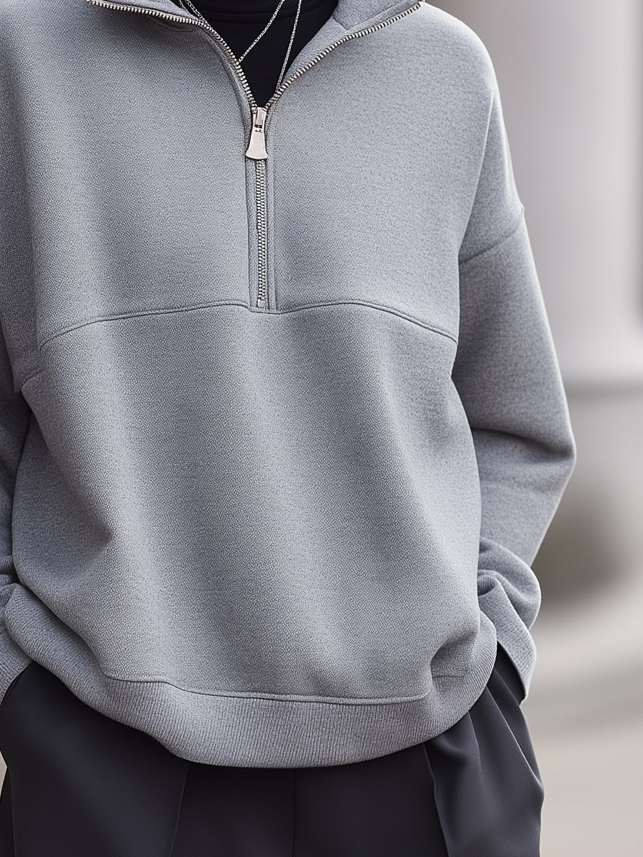 Minimalist Half-Zip Stand Collar Sweatshirt