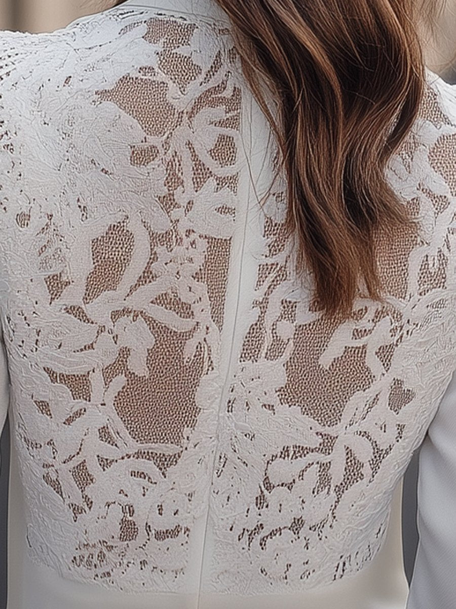 Elegant White Lace-Backed Blazer with Structured Silhouette