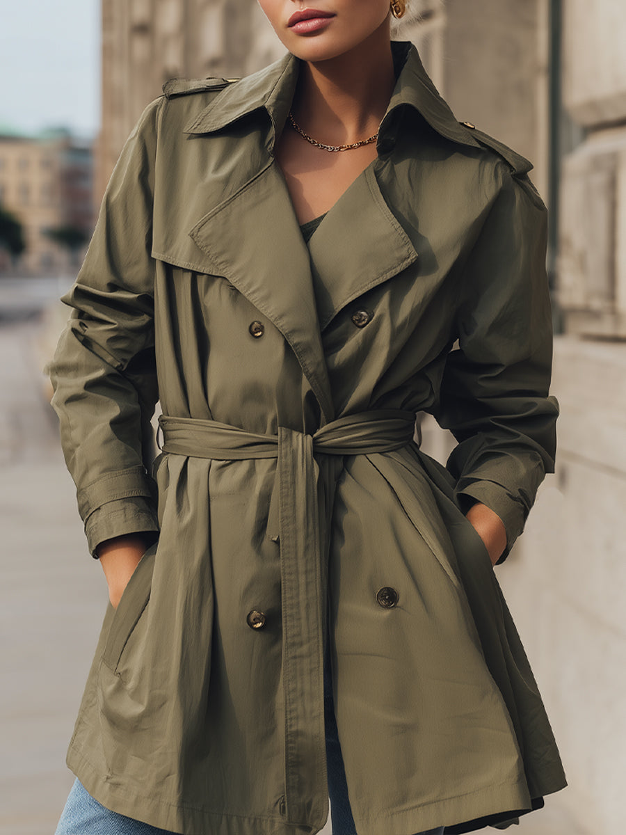 Olive Belted Short Trench Coat