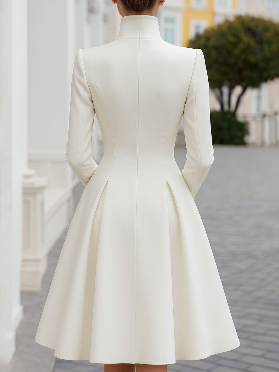 Elegant Double-Breasted Flared A-Line Coat Dress
