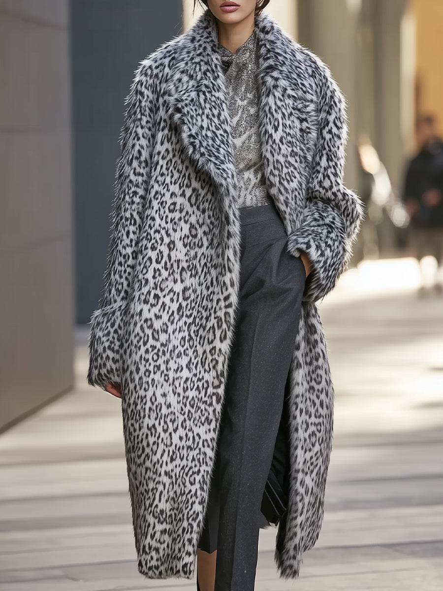 Chic Oversized Faux Fur Leopard Print Coat