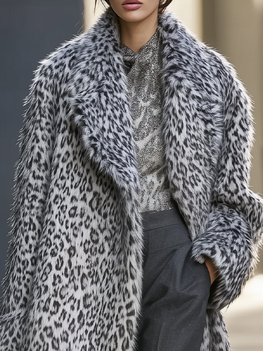 Chic Oversized Faux Fur Leopard Print Coat