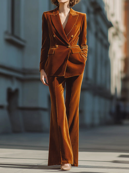 Caramel Velvet Tailored Suit Set