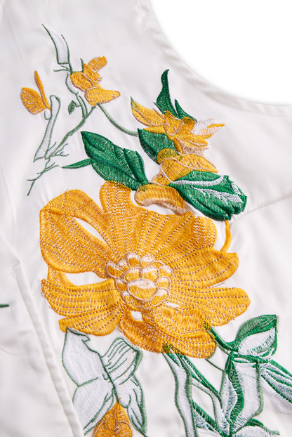 Sleeveless Blouse with Yellow Floral Embroidery