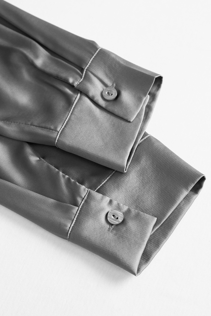 Charcoal Grey Satin Blouse with Subtle Tailored Fit