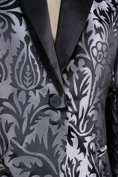 Luxury Black and Silver Floral Jacquard Blazer