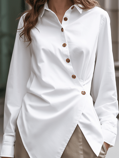 Symmetric Draped Button-Detail White Shirt