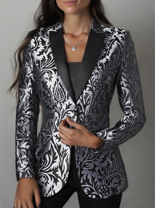 Luxury Black and Silver Floral Jacquard Blazer