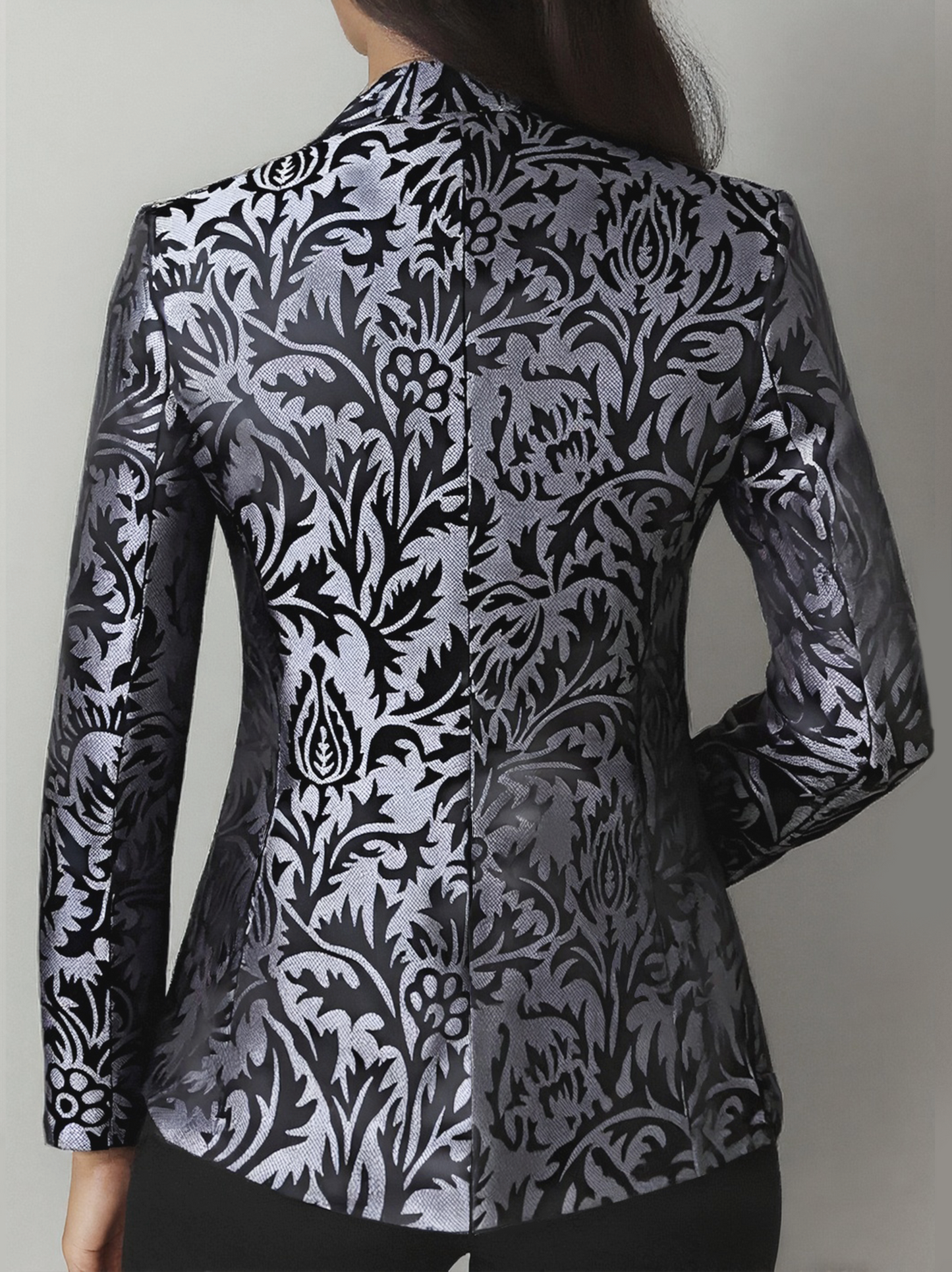 Luxury Black and Silver Floral Jacquard Blazer