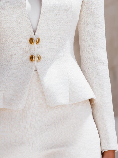 Sculpted Stand Collar Blazer With Gold Buttons