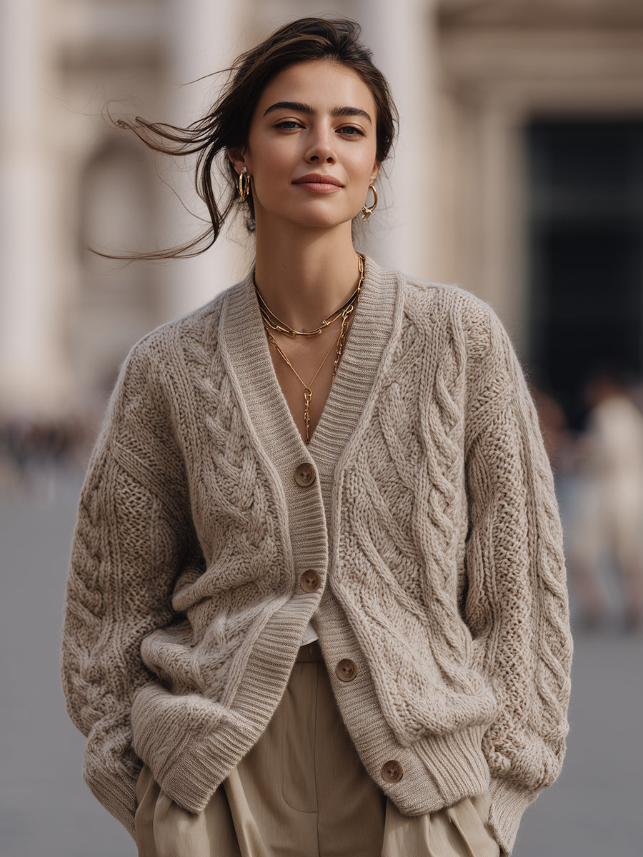 Chunky Cable Knit Button Cardigan