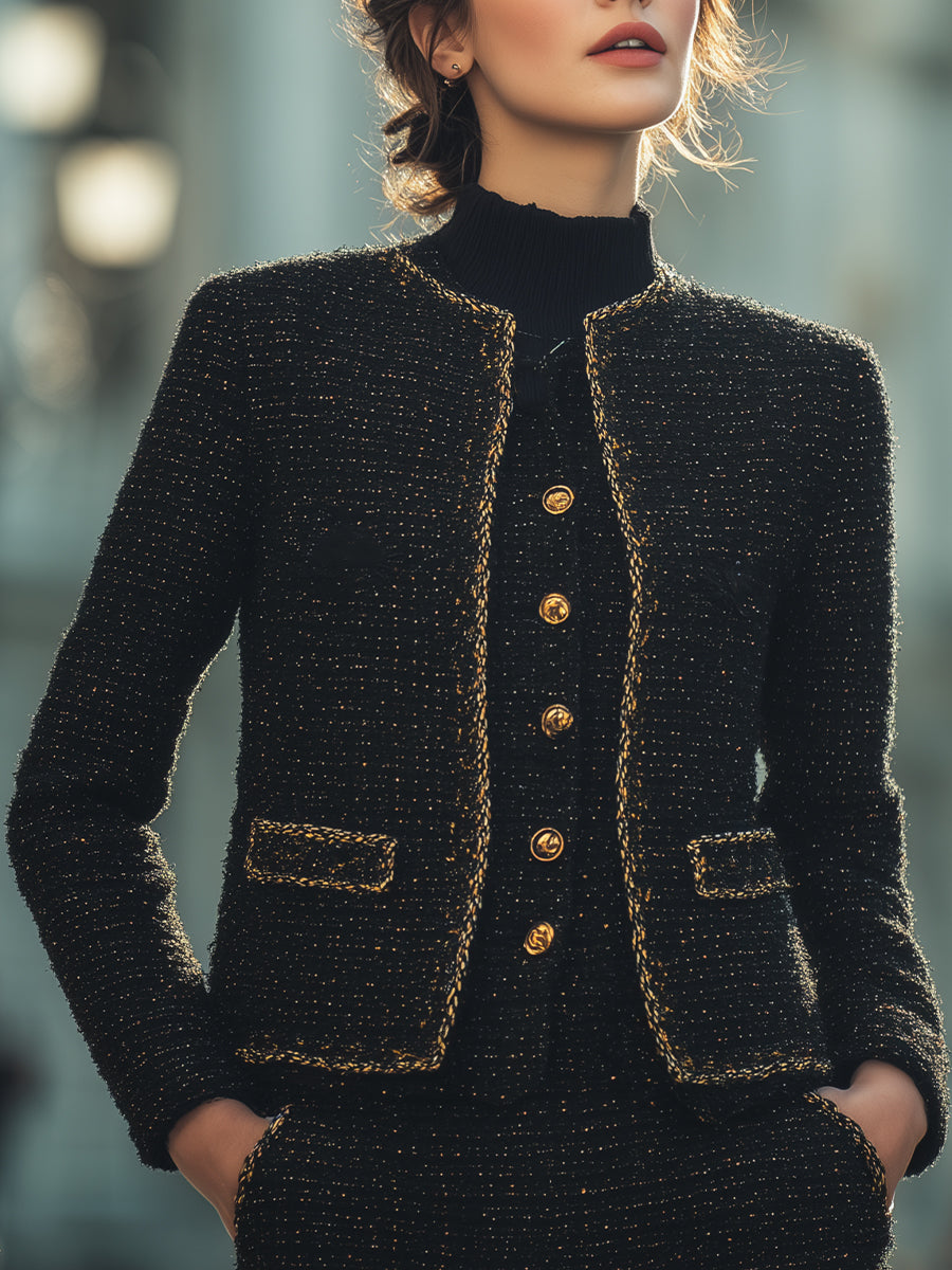 Noir Gold-Thread Tweed Jacket