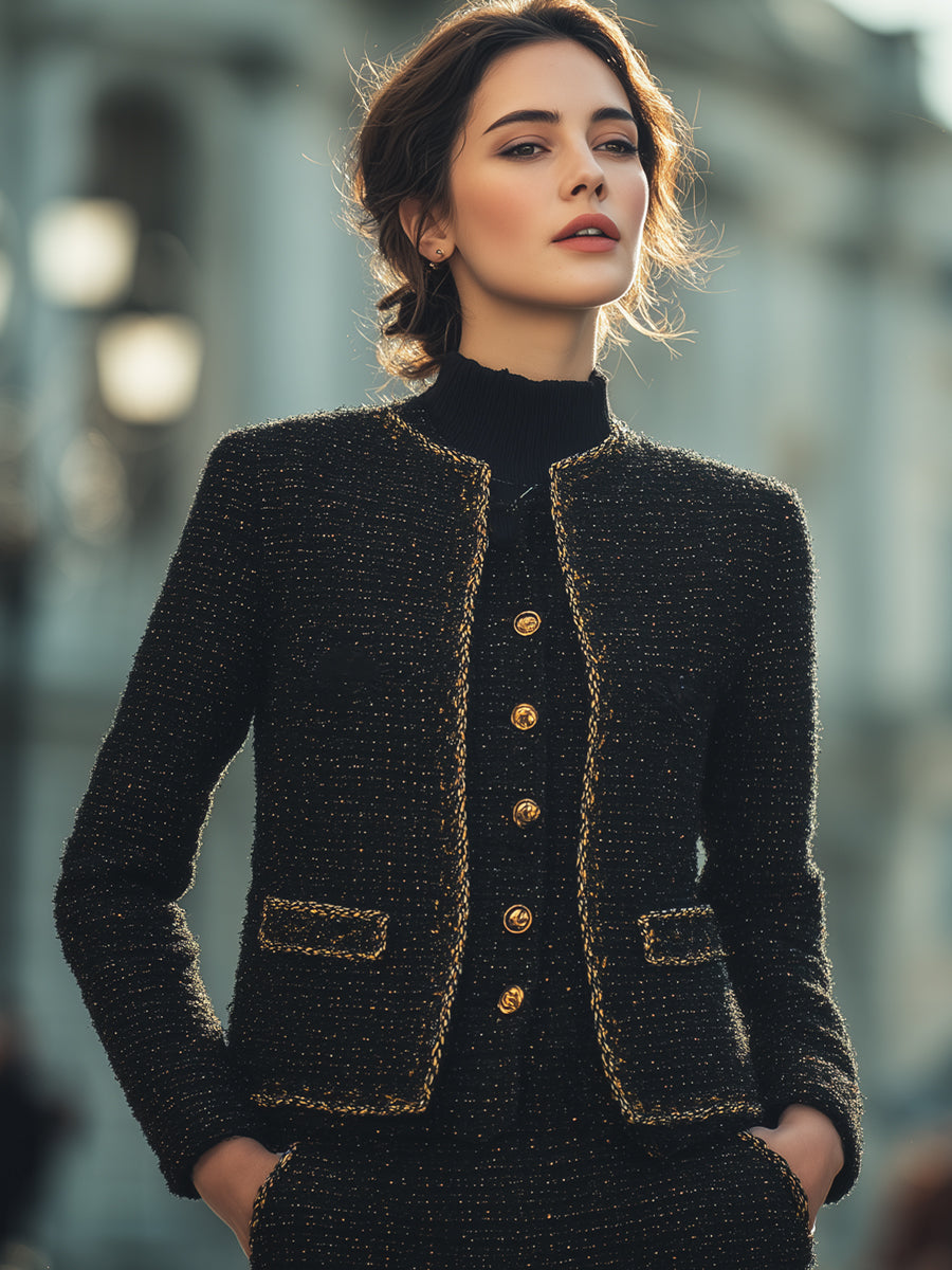 Noir Gold-Thread Tweed Jacket