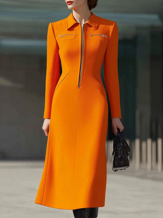 Tangerine Zip-Front Longline Dress