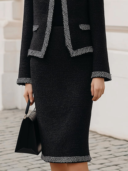 Tweed Skirt Suit With Contrasting Trim