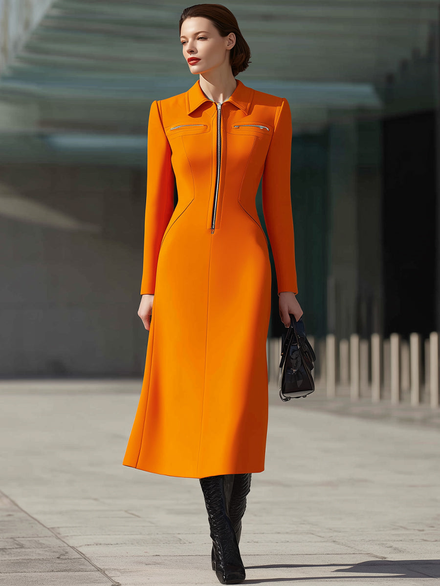 Tangerine Zip-Front Longline Dress