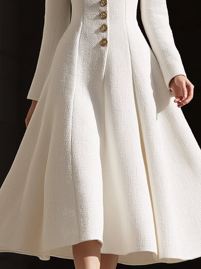 Ivory Tweed Tailored Lapel Midi Dress