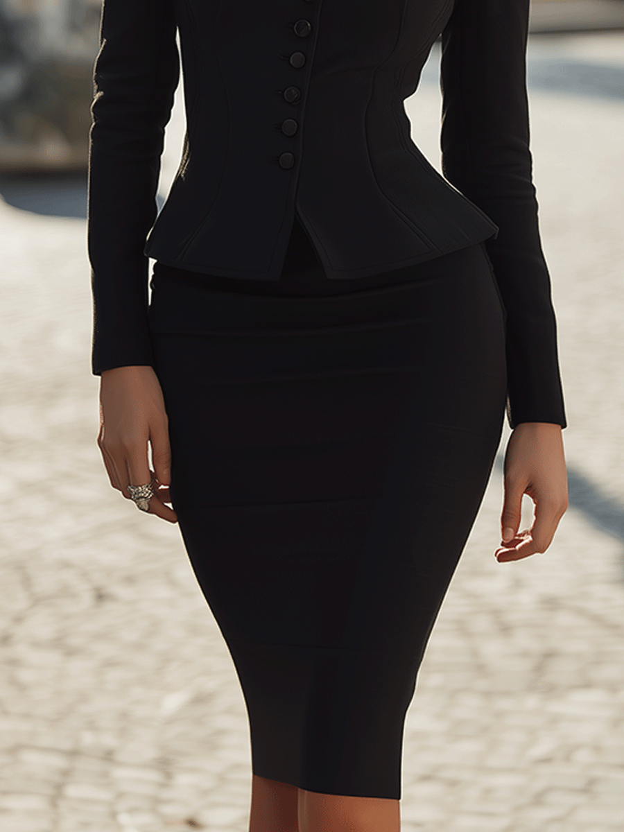 Black Peplum Blazer Dress With Keyhole Neckline