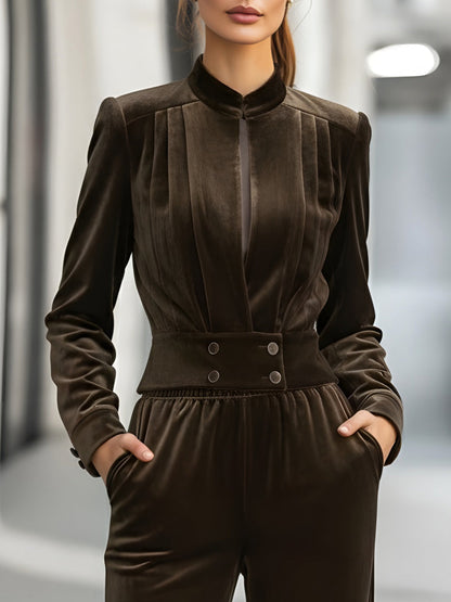 Velvet Two-Piece Set With Tailored Jacket And Wide-Leg Pants