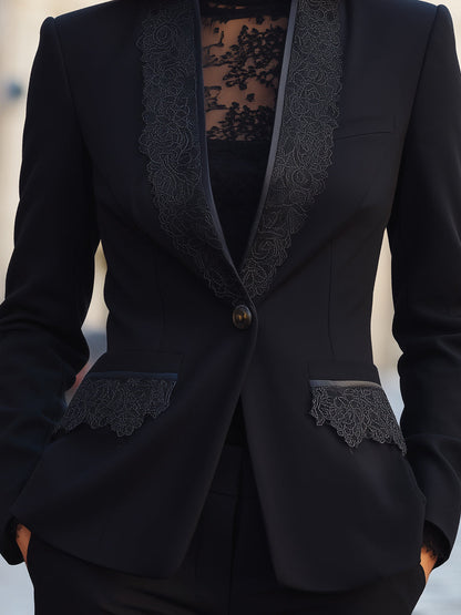Structured Lace-Trim Tailored Blazer