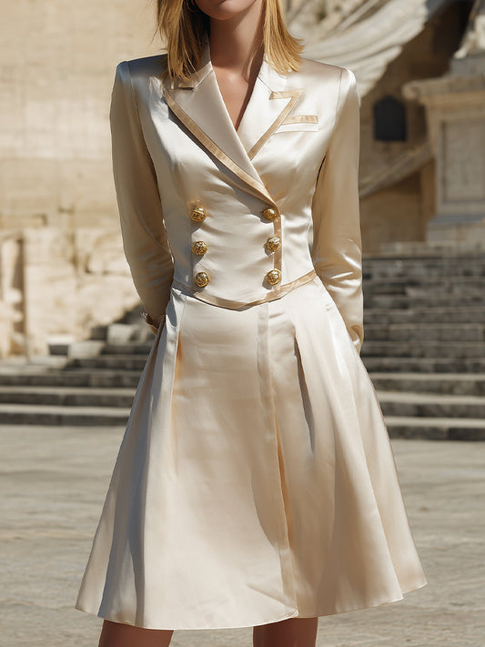 Champagne Satin Blazer Dress With Gold-Tone Buttons