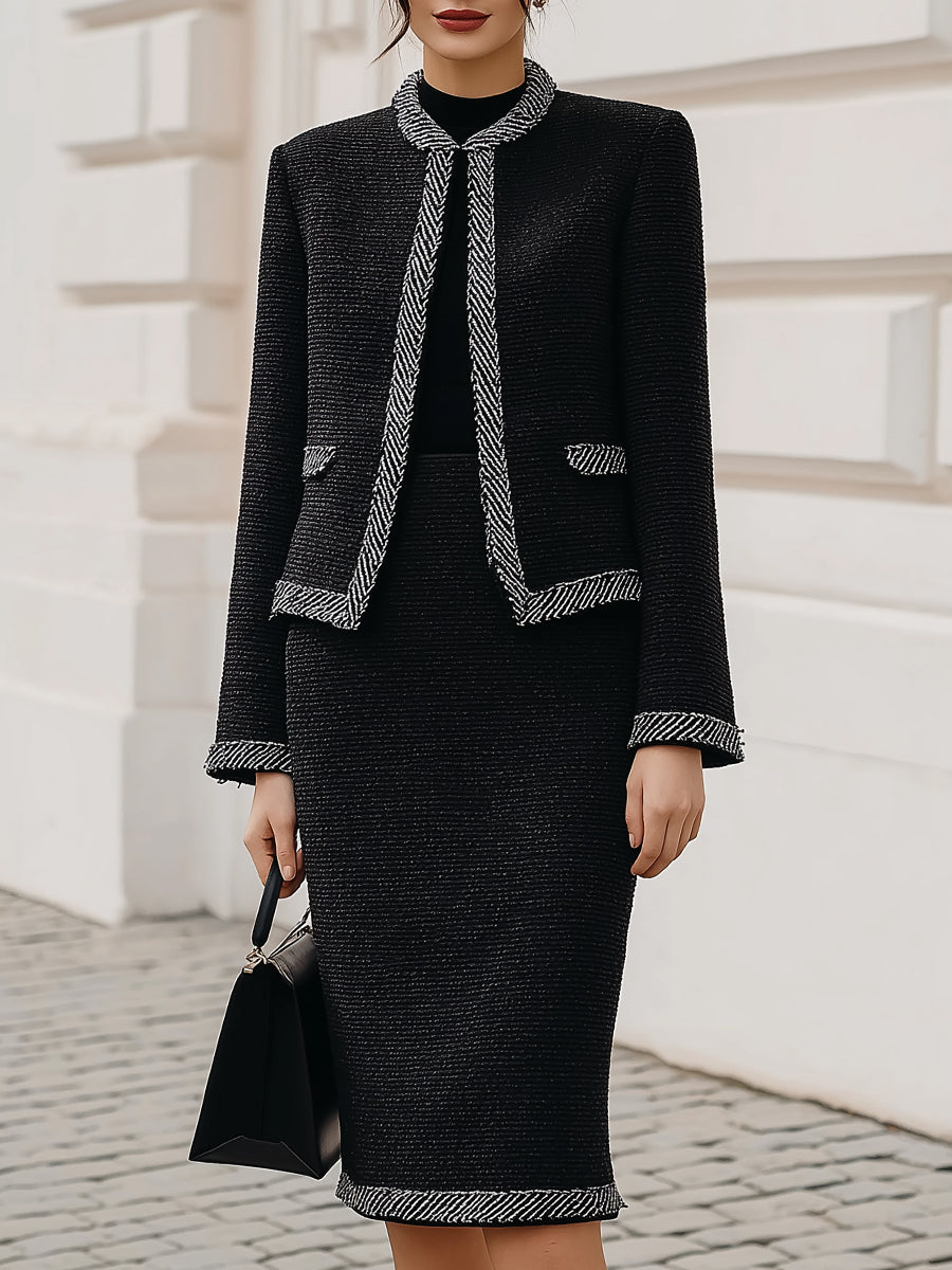 Tweed Skirt Suit With Contrasting Trim