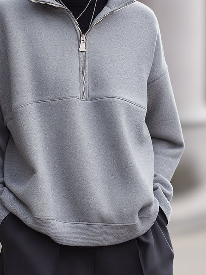 Minimalist Half-Zip Stand Collar Sweatshirt