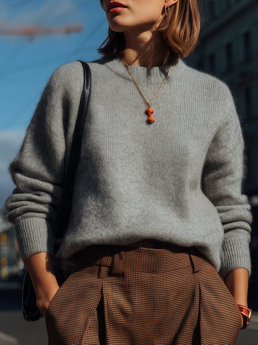 Soft Grey Crew Neck Sweater