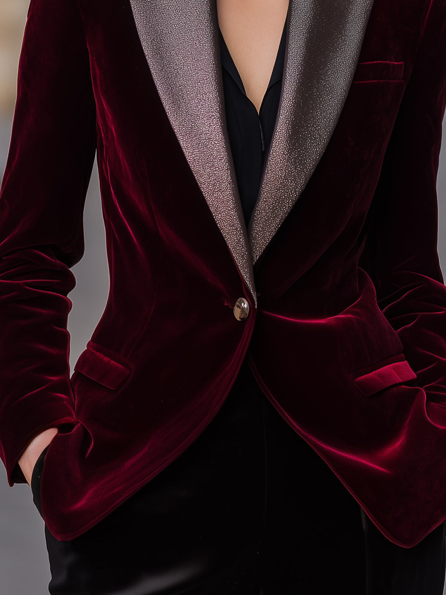 Velvet Blazer With Metallic Contrast Lapels