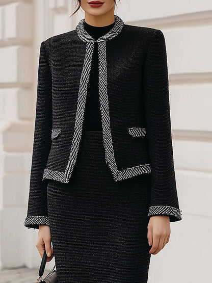 Tweed Skirt Suit With Contrasting Trim