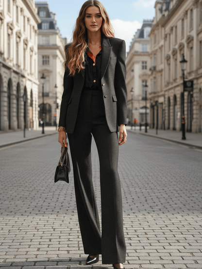 Black Tailored Pantsuit With Subtle Shimmer Finish