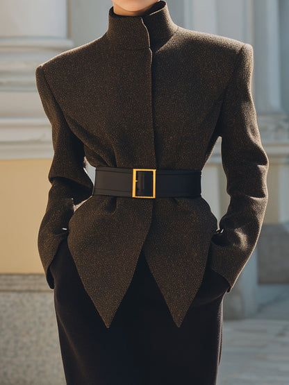 Structured Wool-Blend Belted Blazer Skirt Set