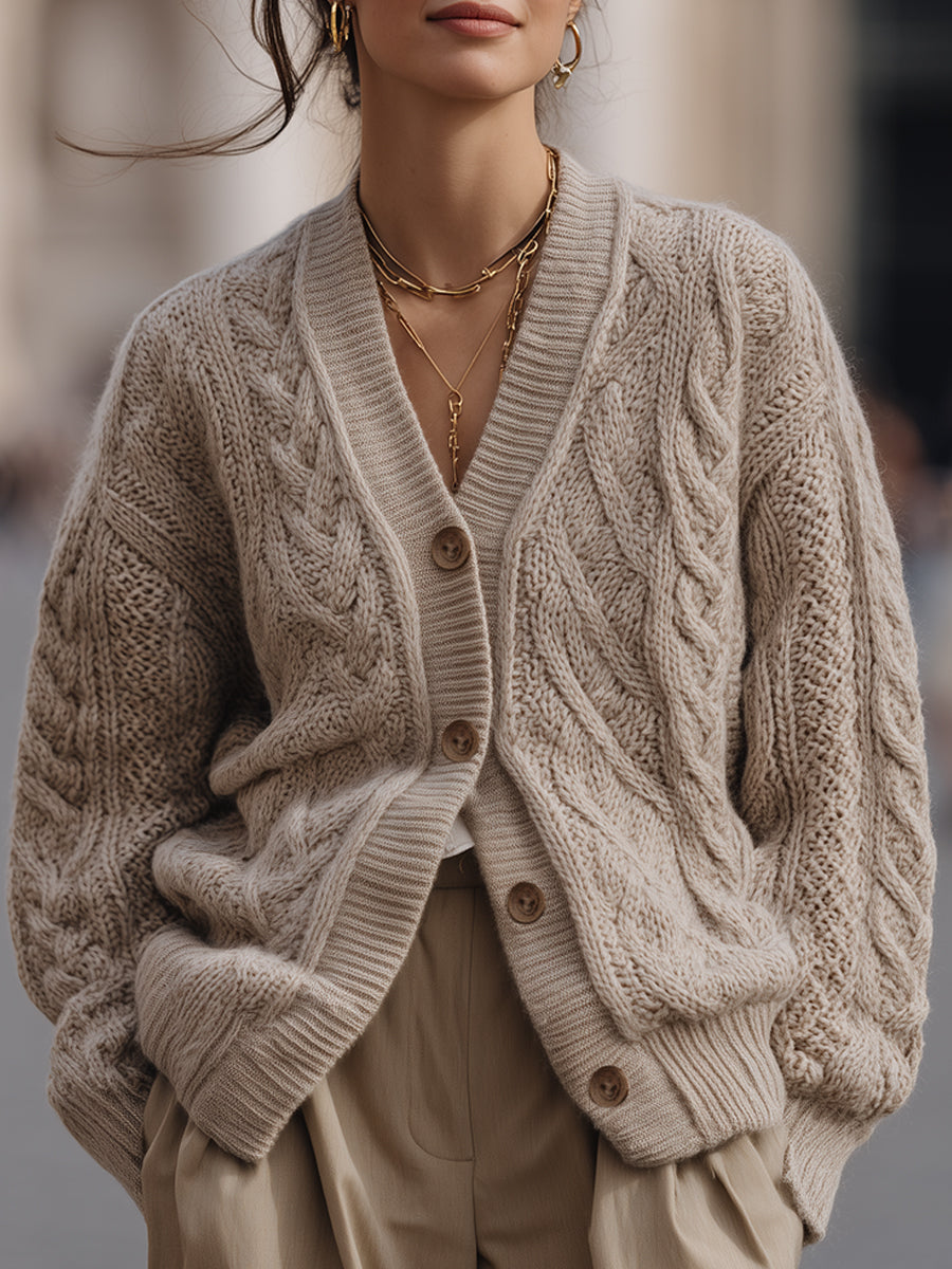 Chunky Cable Knit Button Cardigan