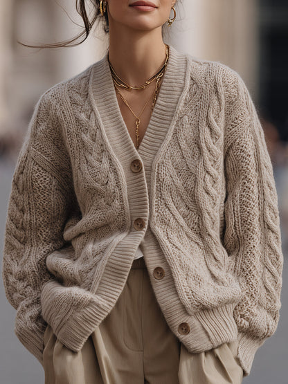 Chunky Cable Knit Button Cardigan