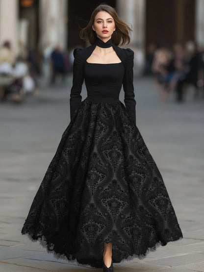 Elegant Velvet Jacquard Full-length Gown