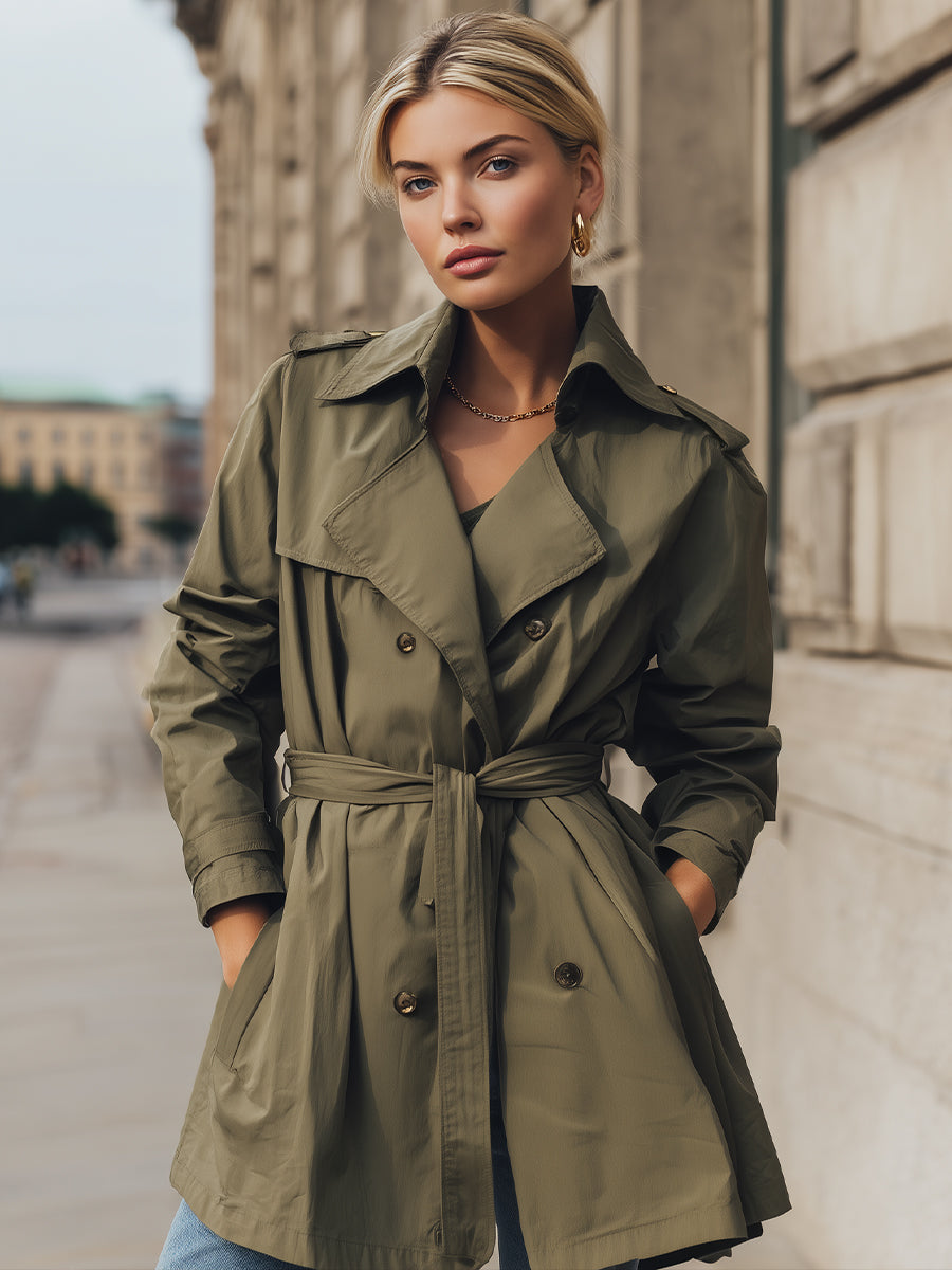 Olive Belted Short Trench Coat