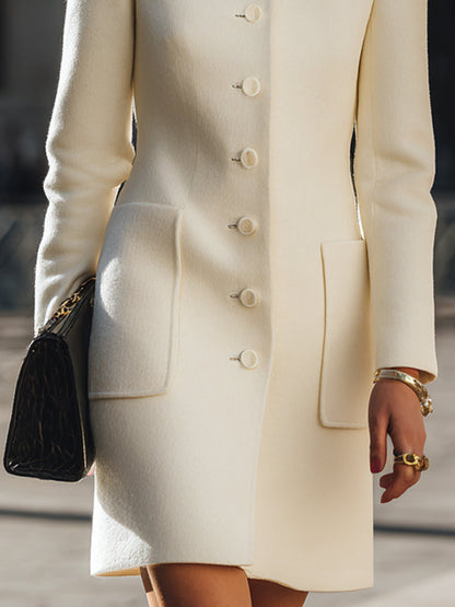 Elegant Wool-Blend Buttoned Mini Coat Dress
