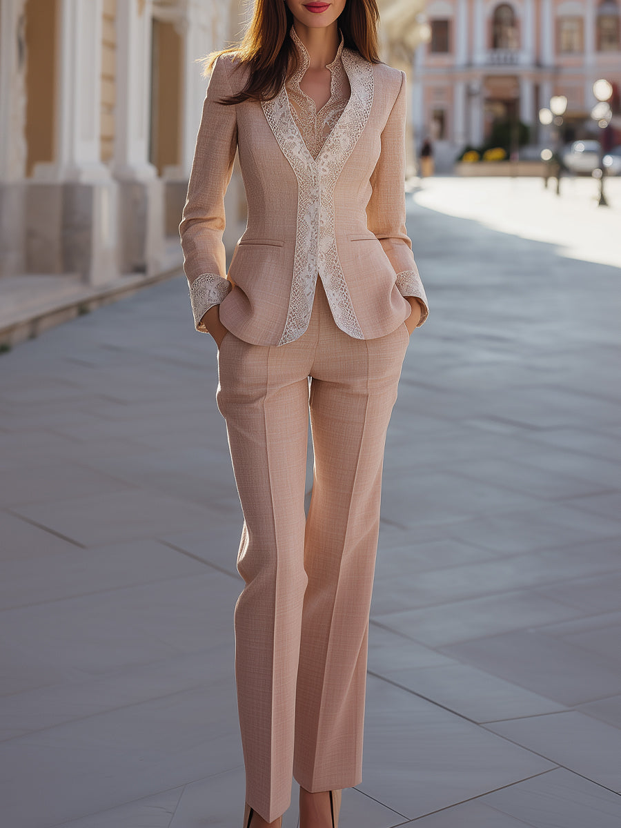Lace-Trim Tailored Suit Set