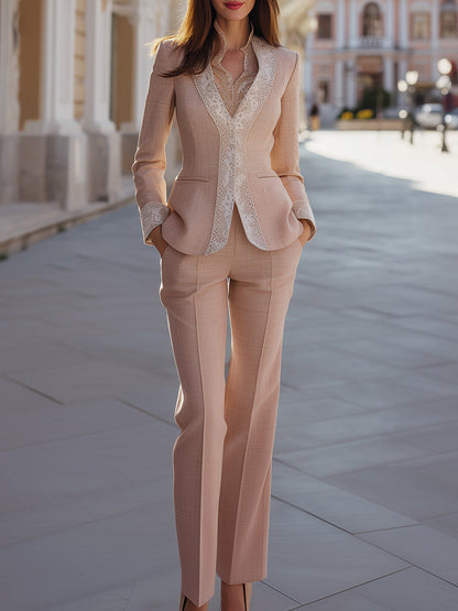 Lace-Trim Tailored Suit Set