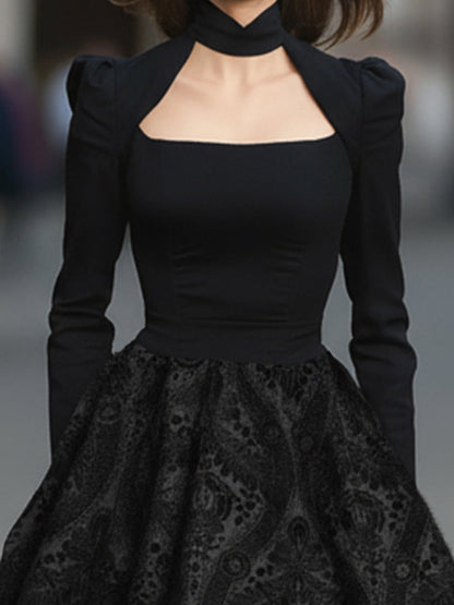 Elegant Velvet Jacquard Full-length Gown