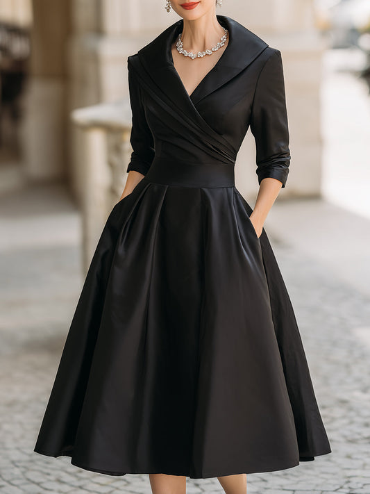 Margot Black Satin Midi Dress