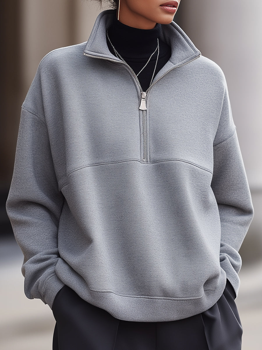 Minimalist Half-Zip Stand Collar Sweatshirt
