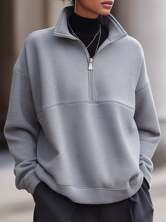 Minimalist Half-Zip Stand Collar Sweatshirt