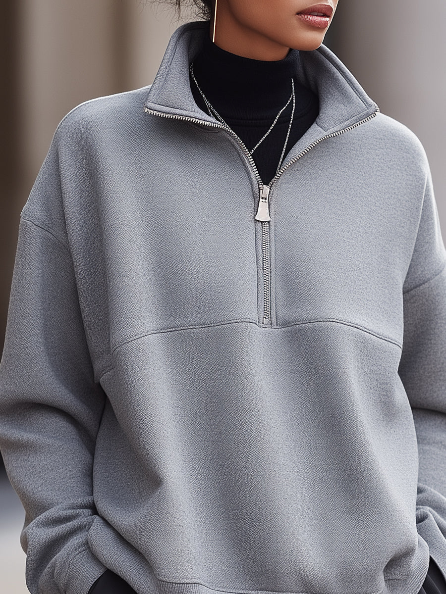 Minimalist Half-Zip Stand Collar Sweatshirt