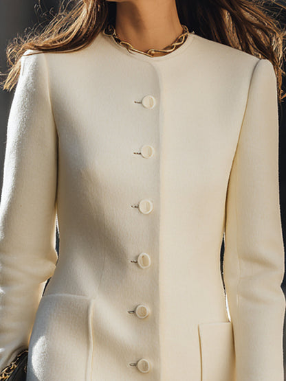 Elegant Wool-Blend Buttoned Mini Coat Dress