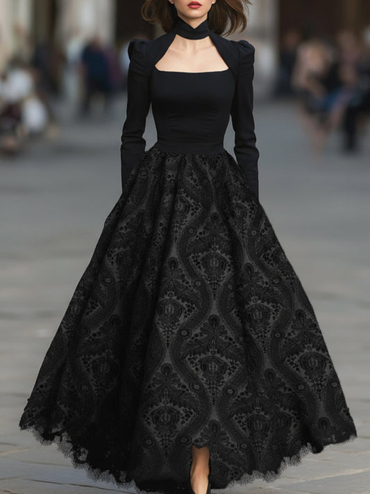 Elegant Velvet Jacquard Full-length Gown