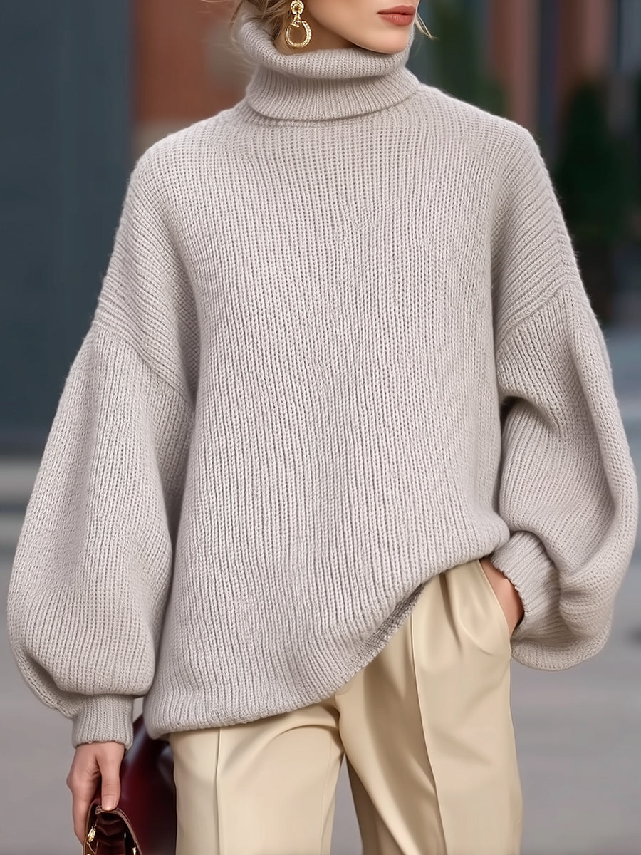 Cozy Light Gray Turtleneck Oversized Sweater