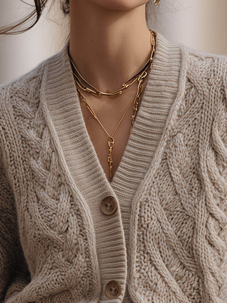 Chunky Cable Knit Button Cardigan