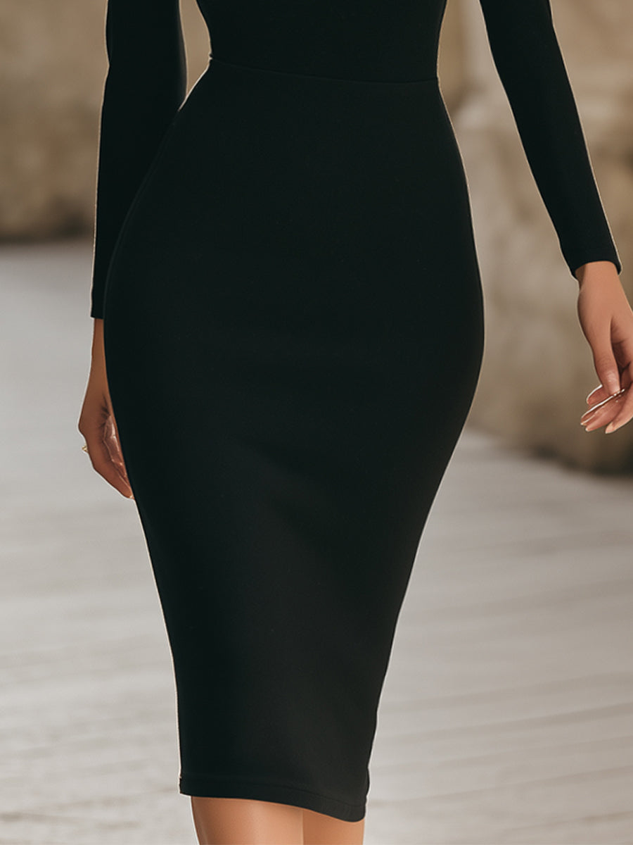 Beckwell Black Knit Cut-Out Midi Dress With Floral Accent